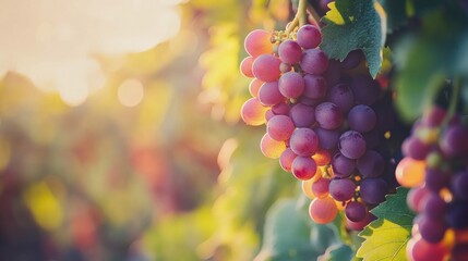 Ripe Grapes on a Vine at Sunset
