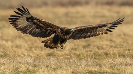 Obraz premium Golden Eagle in Flight Over Grassland