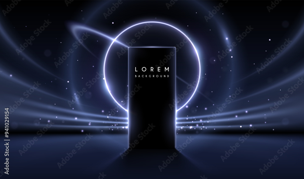Wall mural black shape template with blue light effects