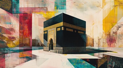 Abstract Painting of the Kaaba with Geometric Patterns