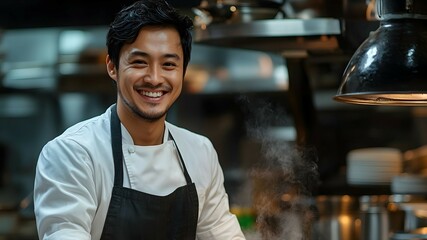 Fototapeta premium Happy Chef in a Restaurant Kitchen