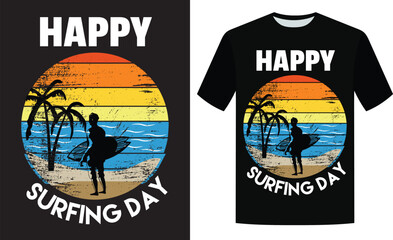 Happy surfing day retro t shirt design