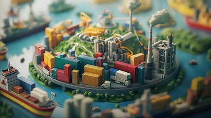 Obraz premium Miniature Industrial Island Port with Shipping Containers