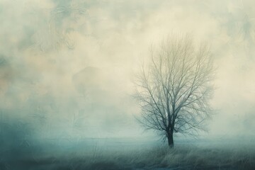 A tranquil forest landscape with towering trees enveloped in soft fog, evoking a sense of mystery and calm, Misty, ethereal textures that convey a sense of mystery and renewal, AI generated