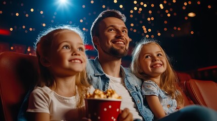 Dad and his daughters at the cinema