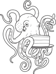 Octopus Birthday Cake Animal Vector Graphic Art Illustration