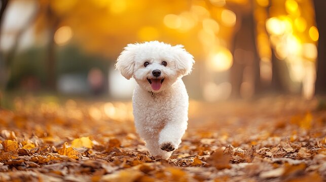 Maltipoo dog on a walk in the park