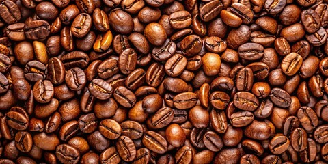 Obraz premium Close-up shot of roasted coffee beans arranged in a background