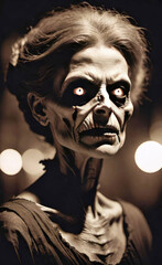 Sepia effect portrait of a skinny zombie woman