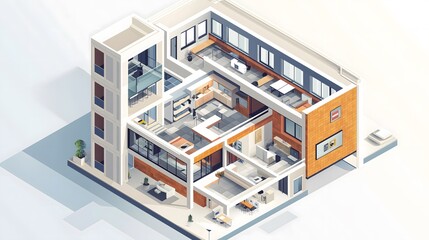 Modern Multi-Story Building Cutaway Isometric