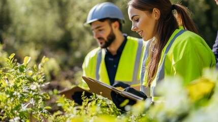 Sustainable service team conducting an environmental impact assessment.