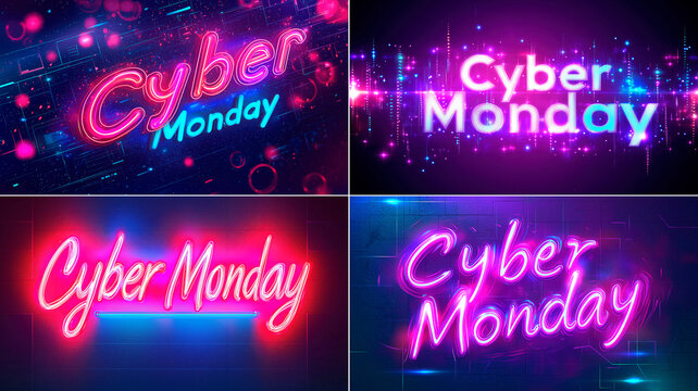 Vibrant Cyber Monday promo graphics, website advertising, sale advertise, blog banner