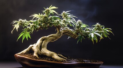 Fototapeta premium A will-o'-the-wisp marijuana bonsai tree