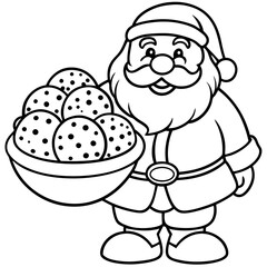 Santa Claus with sack a plate of cookies.