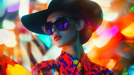 An anonymous woman in a vibrant outfit embodies modern street style in a dynamic urban scene.