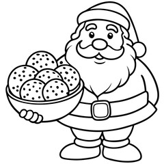 Santa Claus with sack a plate of cookies.