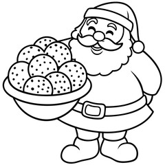 Santa Claus with sack a plate of cookies.