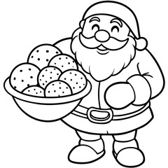 Santa Claus with sack a plate of cookies.