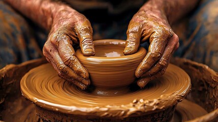 A person practicing mindfulness while working on a pottery wheel, their hands shaping clay with focus and intention.