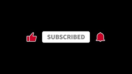 Animation of a like, subscribe and notification for youtube channel, alpha channel. White border.