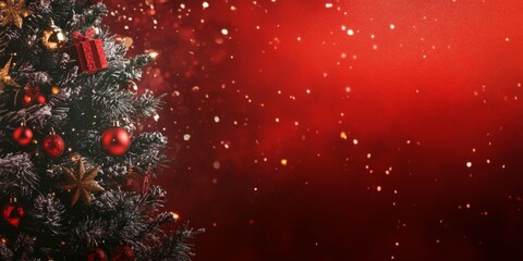 Festive Christmas Baubles with Snowy Fir Branches and Bokeh Lights, Evening Celebration Wonderland Atmosphere.