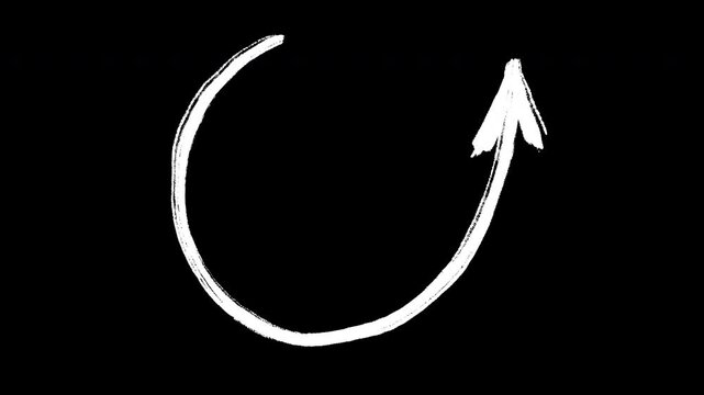 Set animation white arrows isolated on black background different shapes in doodle sketch style. 2d motion elements.