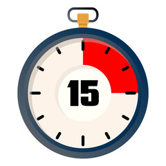 15 second countdown timer illustration. Stopwatch timer 15 second.  Editable vector file on transparent background.