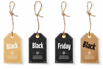 Set of Black Friday sale tags in black and tan colors, perfect for promoting discounts and special offers.