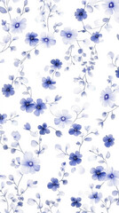 Aesthetic modern pattern with small boho flowers, white and pastel purple colors, invitation template. Generative AI