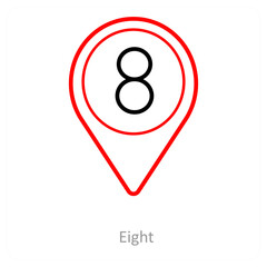 eight and location pointer icon concept