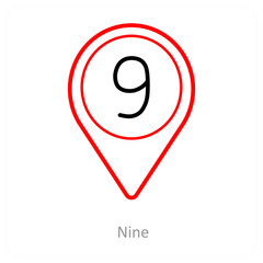 Nine and location pointer icon concept