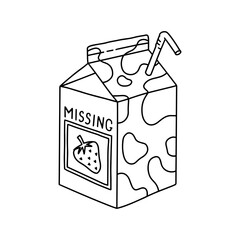 Vector Strawberry milk in kawaii line hand drawn Y2K style