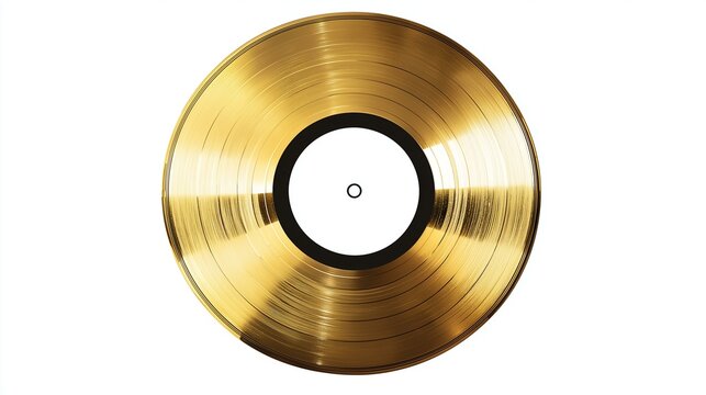 Realistic Gold Vinyl Record Photograph with Isolated White Background for Music Enthusiasts and Collectors