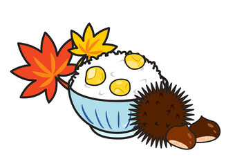 栗ご飯と栗と紅葉2