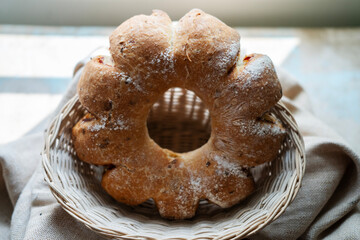 homemade wholegrain bread, with a lovely ring shape