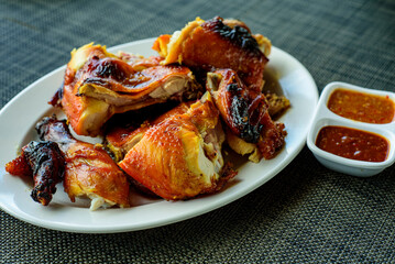 Thai food menu Close-up, Grilled chicken, Thai food, street food