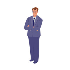 Businessman in suit is standing. Vector color isolated illustration.