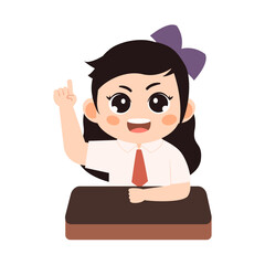 Cartoon Illustration of a Girl Raising Hand in Class