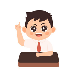 Cartoon Illustration of a Boy Raising Hand in Class