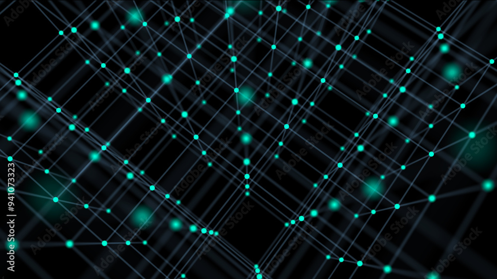 Poster Information storage cells. Abstract background with dots and lines. Network connection structure. Big data digital background. 3D rendering.