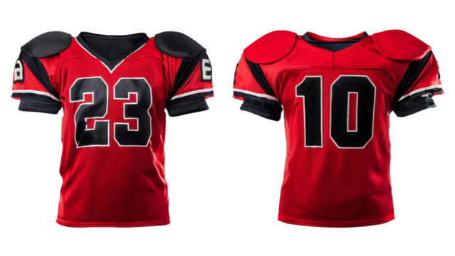 Red and black american football uniform jursey isolated on transparent background