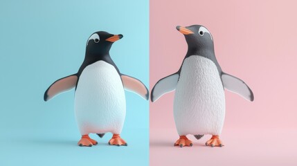 Obraz premium Two Penguins Looking at Each Other.