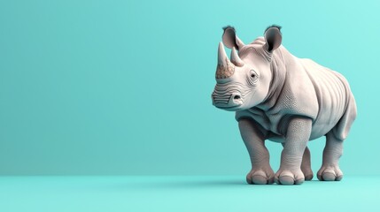 Fototapeta premium White Rhino on Teal Background.