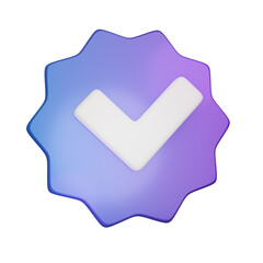 3D verified badge icon with a checkmark, symbolizing authenticity and trust.