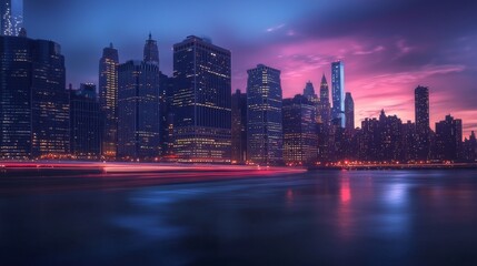 Obraz premium Cityscape at Dusk with Reflections.