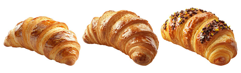 Fresh croissants in different varieties set isolated on transparent background