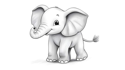 Obraz premium Cute funny elephant. Cartoon character isolated on white background. Illustration in pencil sketch style