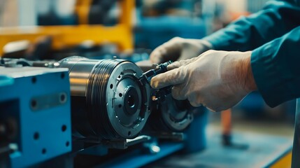 electric servo motor,Mechanic repairing AC servo motor, DC brush-less motor, and stepping motor in factory,electric servo motor cnc,close-up