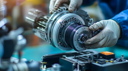 electric servo motor,Mechanic repairing AC servo motor, DC brush-less motor, and stepping motor in factory,electric servo motor cnc,close-up