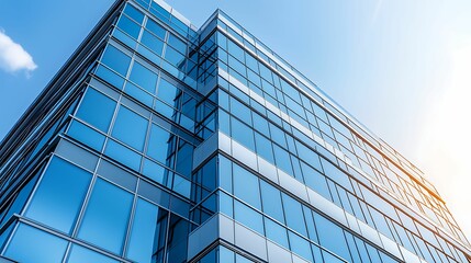 Obraz premium Modern Urban Architecture: Glass Panels Reflecting Sunlight with Copy Space for Text